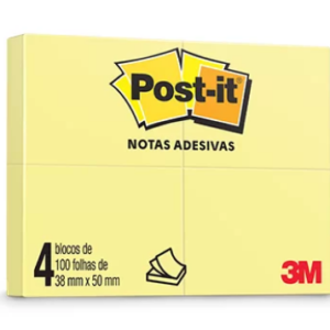 Blocos Adesivos Post-it Amarelo - 38 Mm X 50 Mm - 4 Unidades De 100 Folhas Cada (total 400 Folhas) 3m Pt 4 Un