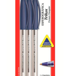 Caneta Esferográfica 3 Unidades Trilux Media Azul