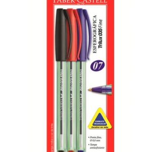 Caneta Esferográfica 3 Unidades Trilux Fina Color