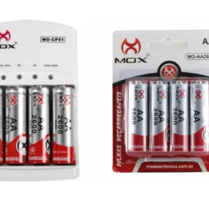 8 Pilhas Recarregáveis Mox Aa 2600 Mah + Carregador Rápido
