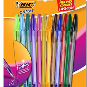 Caneta Esferográfica Cristal Fashion, 12 Cores Vibrantes, Ponta Média De 1.2mm