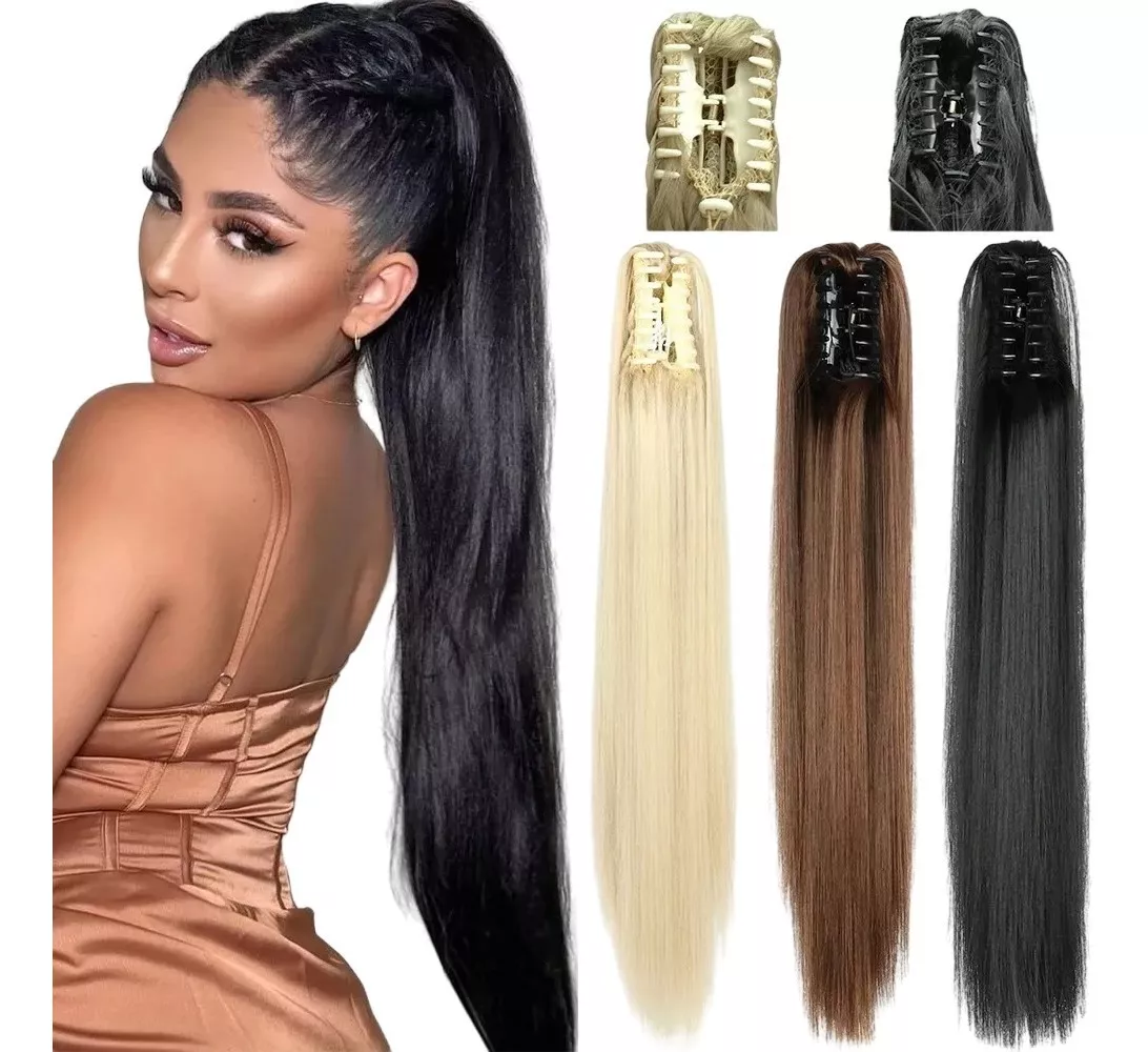 Liso Loiro Loira Cavalo Rabo 70 Cm Premium Aplique - Imagem 2