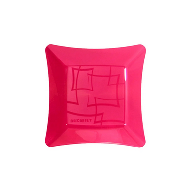 Prato Cristal Quadrado Rosa 16cm - 10 Unidades