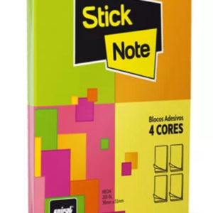 Bloco Adesivo 38mm X 51mm Sortido - 4 Unidades De 50 Folhas Cada (total 200 Folhas) - Stick Note Pt 4 Un