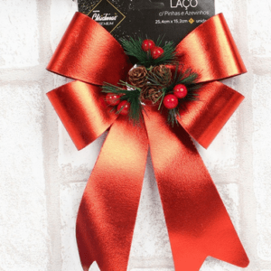 Laço Com Pinhas E Azevinhos 25,4cm Decoração Enfeite Natal Vermelho / U