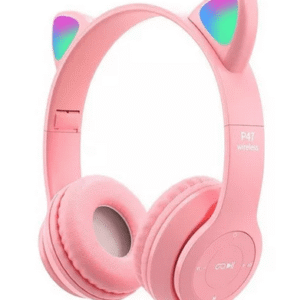Headset Fone De Ouvido Bluetooth Led Orelha Gato Headphone Rosa