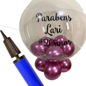 Balao Personalizado Com Nome Bexiga Metalizada Inflador Kit