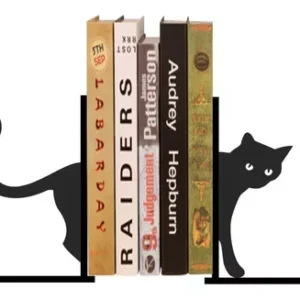 Suporte Aparador De Livros Dvds Cds Gato Bancada Decorativo Cor Preto