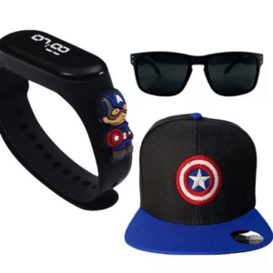 Kit Relógio Led Boné óculos Personagens Crianças Acessórios  Capitão America