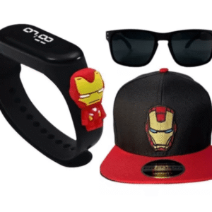 Kit Relógio Led Boné Óculos Personagens Crianças Acessórios homem de ferro