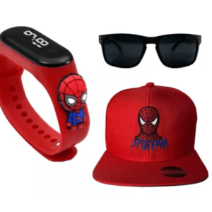 Kit Relógio Led Boné Óculos Personagens Crianças Acessórios aranha